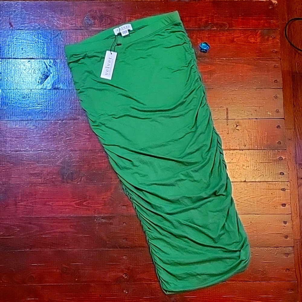 Velvet by Graham and Spencer Green Ruched Bodycon Midi Stretch Skirt Size S